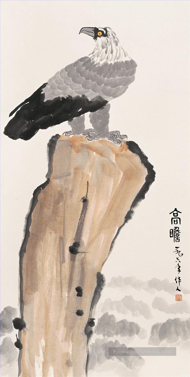 Wu Zuoren aigle sur la roche vieille encre de Chine Peintures à l'huile
